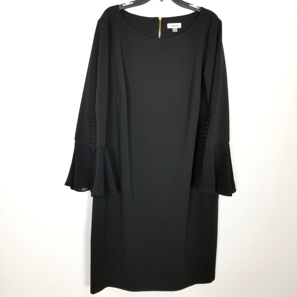 Calvin Klein Sheath Dress Flare Sleeve Sz 22W Black Classic Office Event